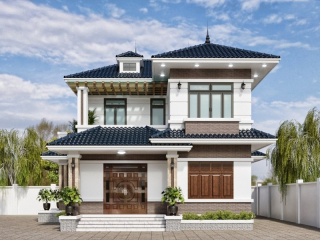 Mẫu biệt thự 4 phòng ngủ 2 tầng mái nhật phong cách tân cổ điển